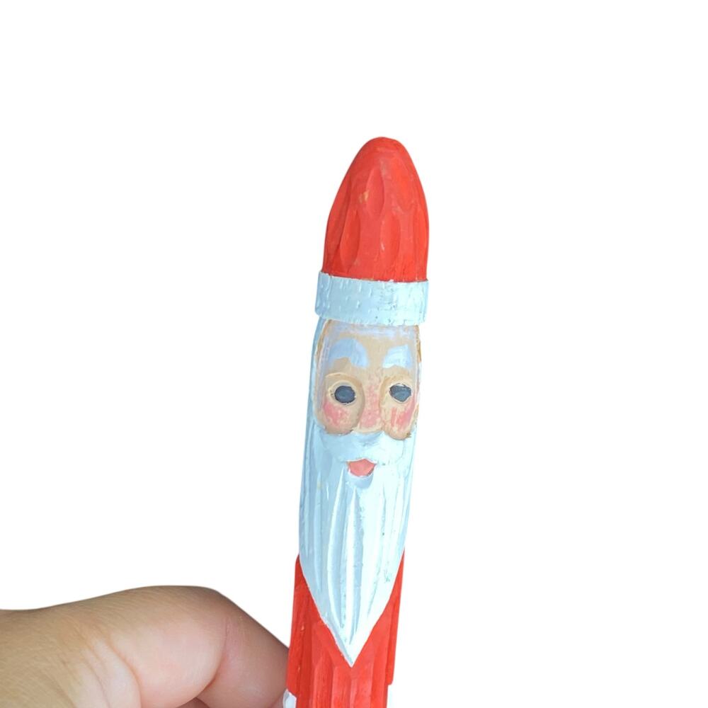 Vintage Hand Carved Wooden Pencil Skinny Santa Claus and Christmas Tree Figurine - Picture 5 of 14